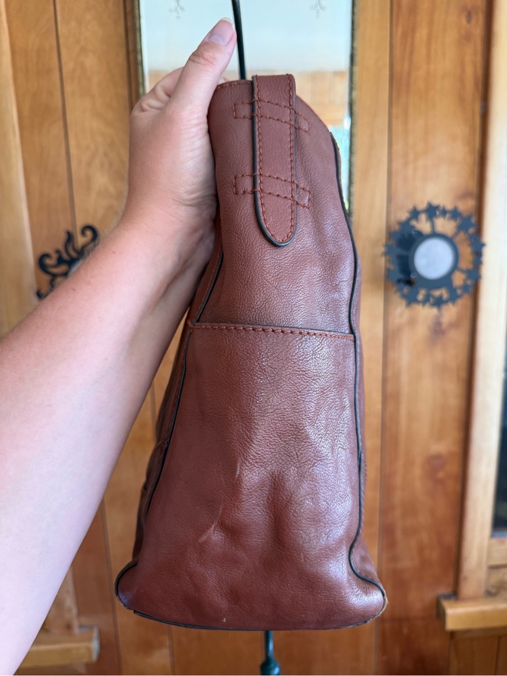 Frye Women's Cognac Brown Leather Purse Hobo Bag - Picture 4 of 16